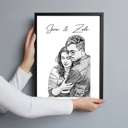 Egyedi romantikus ceruzarajz képkeret